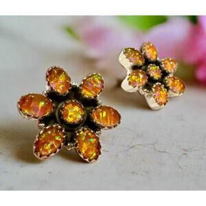 Aurora Opal Orange Cluster Earrings | Sterling 925 1”